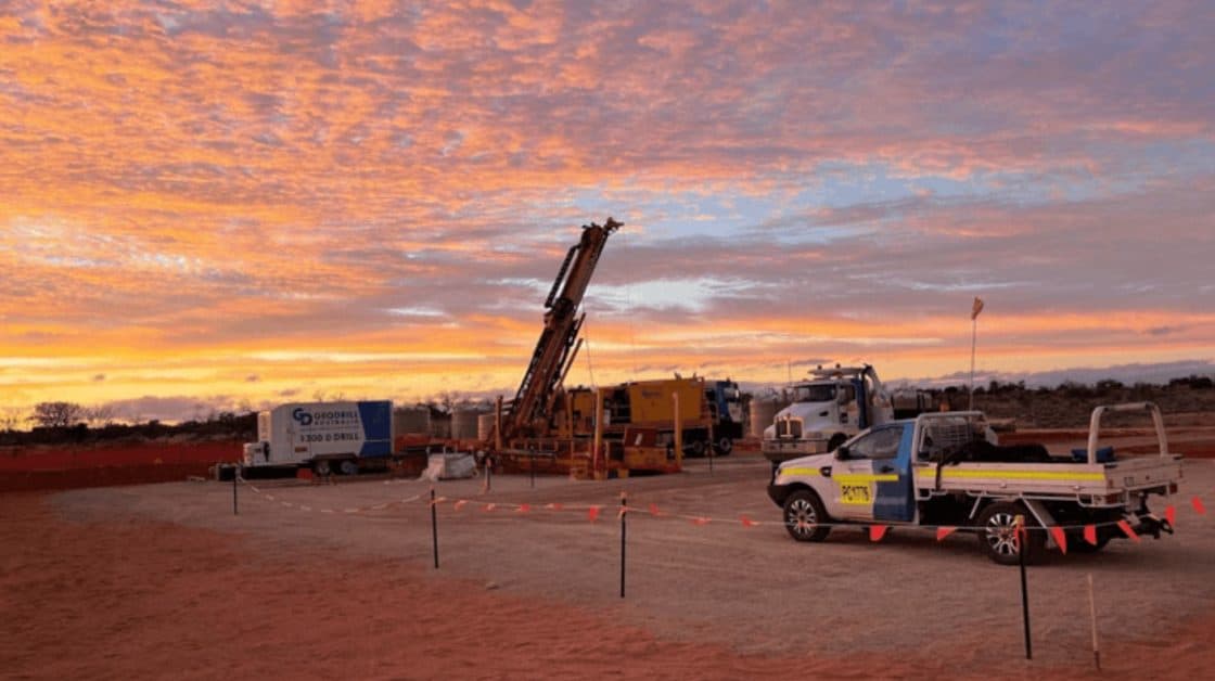 Mining exploration drill site at sunset in Western Australia